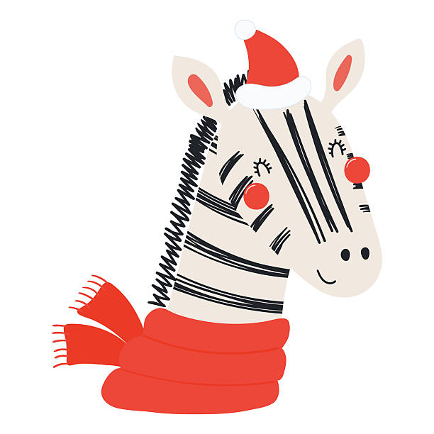 istock Zebra in a Santa Claus hat, red scarf isolated 2245423016