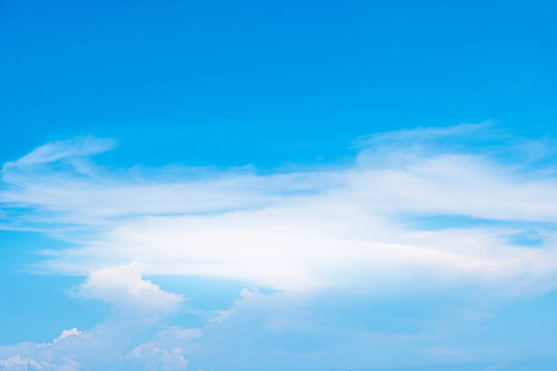 A bright, clear blue sky meets a glowing white horizon, suggesting a serene, open, and with sunlight of beautiful cloudy sky. landscape or abstract background.