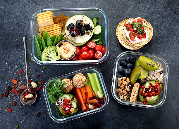istock Bbox containing fresh fruits, vegetables, sandwiches, and nuts. 2245432695