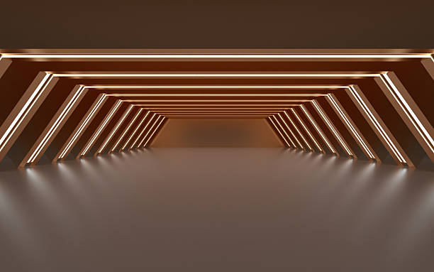 istock Abstract geometric tunnel with glowing lines in warm tones 2245437120