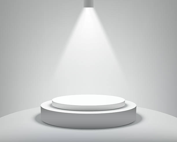 istock Spotlight on White Podium Stage Product Display Stand Minimal 3D Mockup Template Against Clean Gray Background for Presentation and Showcase 2245439631