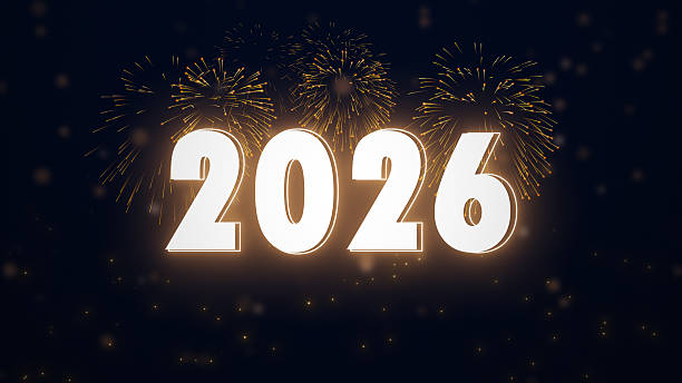 istock Golden Glitter 2026 Text with Fireworks 2245443447