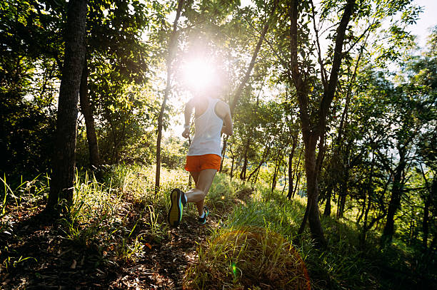 istock Woman runner running on forest trail 2245447877