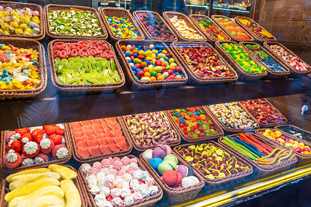 istock Candies gummy marshmallow Sweet Food. Set different candy background 2245448031