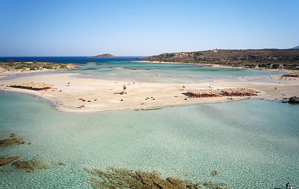 istock Aerial bird's-eye view from drone on Elafonisi sandy beach on Crete.  Greece. 2245449595