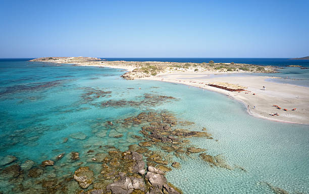 istock Aerial bird's-eye view from drone on Elafonisi sandy beach on Crete.  Greece. 2245449596