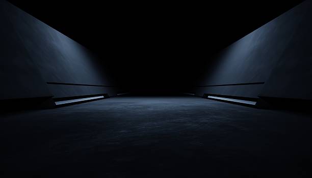 istock 3d rendering of white neon glowing spaceship corridor hallway dark background. Scene for advertising, showroom, technology, future, modern, E sport, game, garage. Sci Fi Illustration. Product display 2245451532