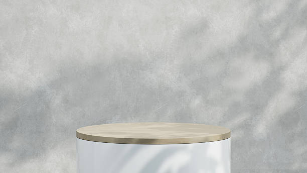 istock 3d illustration of minimal podium, Simply geometric product display with tree leaf shadow, Cosmetic presentation backdrop 2245454848