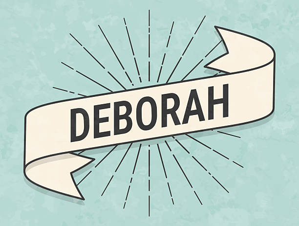 Deborah - Female first name. Banner, ribbon, label in a trendy vintage style. Beautiful retro ribbon with old textured paper and sunbursts in the background. Colors used: green, blue, beige and black. The banner is beige with a black outline, the sunbursts and the text are black. The background is green-blue. Vector Illustration (EPS file, well layered and grouped). Easy to edit, manipulate, resize or colorize. Vector and Jpeg file of different sizes.