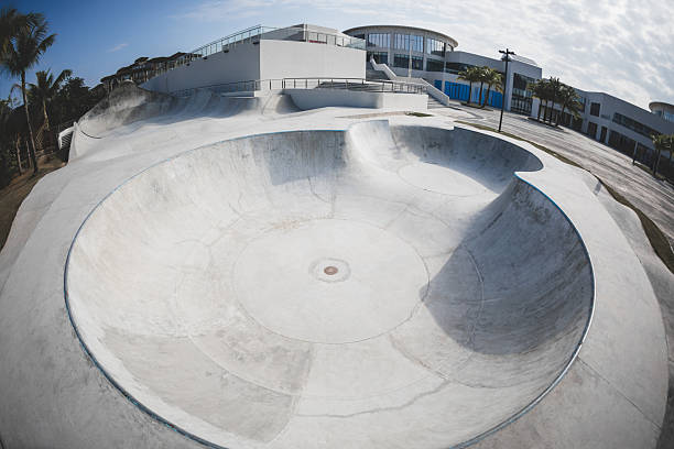 Modern concrete skatepark in city
