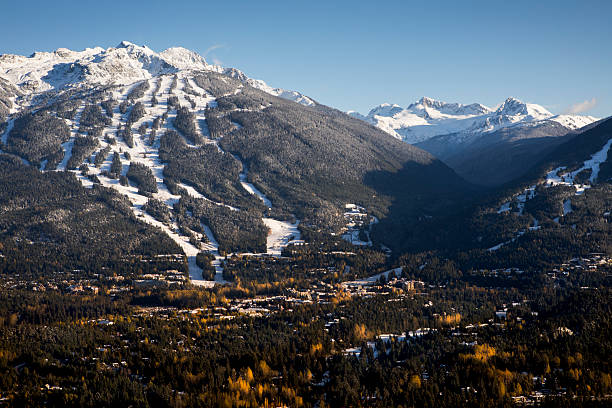 istock Aerial view of ski slopes on mountain in autumn 2245464310