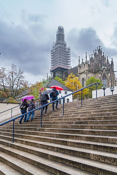 Basel, Switserland - October 21, 2025: View on a large stairs leading to the the Elisabethen church in the center of Basel. The city is known as cultural capital of Switzerland