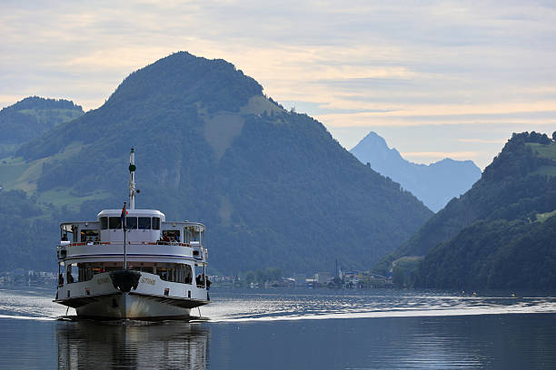 Tourist cruise boat on Lucerne Lake near Lucerne or Luzern city in central Switzerland
