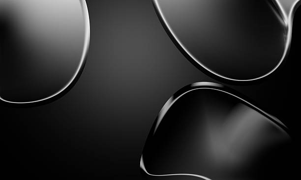 Abstract shiny dark chrome liquid shapes on black background