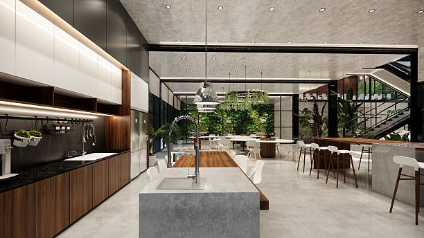 istock Modern Open Plan Office Space With Tables, Office Chairs, Creeper Plants And Manager Room. 2245476742