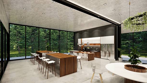 istock Modern Open Plan Office Space With Tables, Office Chairs, Creeper Plants And Manager Room. 2245476768