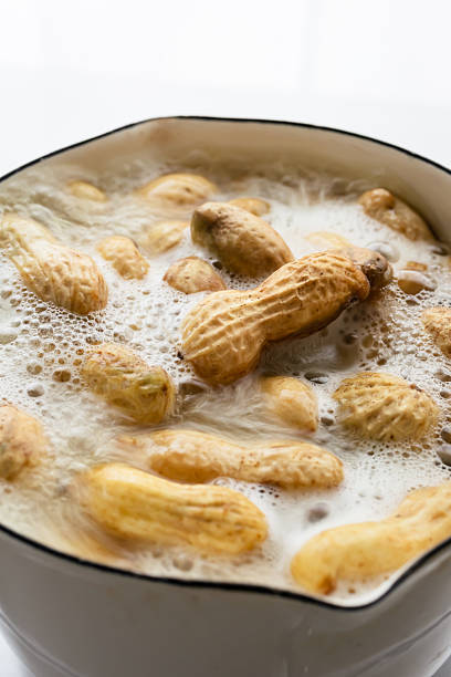 Boiled peanuts. Boil raw peanuts in a pot.