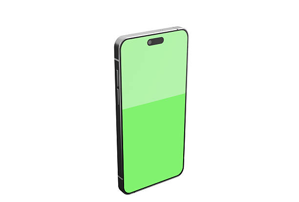 istock Realistic smartphone mockup. Mobile phone with chroma key green screen isolated on white background. Device front view. 3D image 2245479605