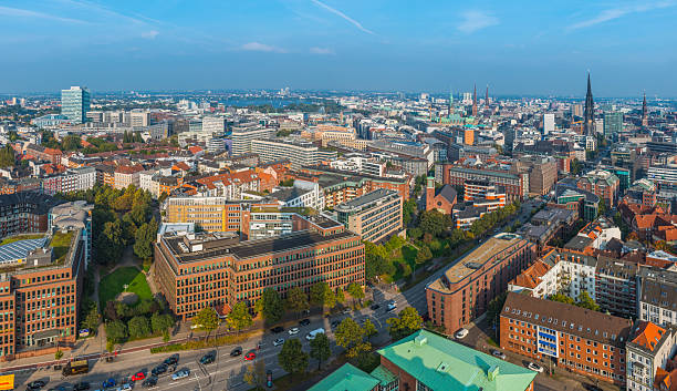 istock Hamburg aerial panorama over central cityscape skyline rooftops Germany 2245483963