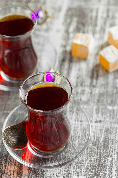 istock Enjoying traditional tea with Turkish delight on a rustic wooden table 2245484329
