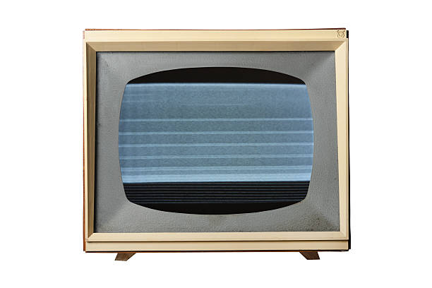 Vintage television with noise on the screen. Isolated on a white background.