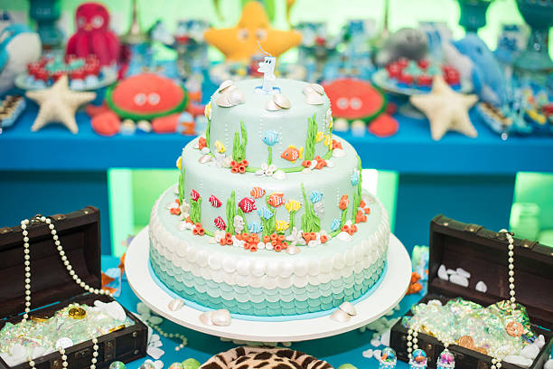 istock Birthday table decorated sea theme - Cake 2245497078