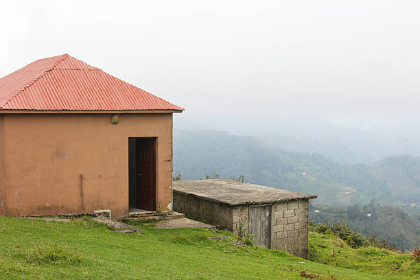 Adobe house, village on the hills, overcast day