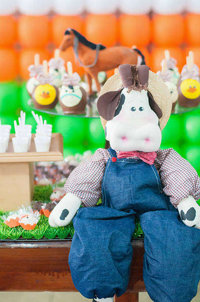 istock Birthday table decorated farm theme - Cow 2245497903