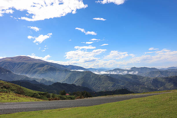Mountains view on bright blue sky beauty natural background