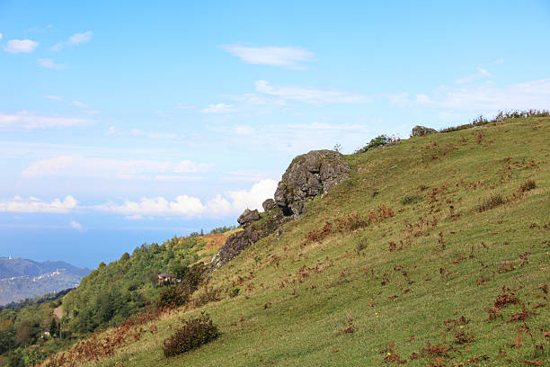 Mountains view on bright blue sky beauty natural background