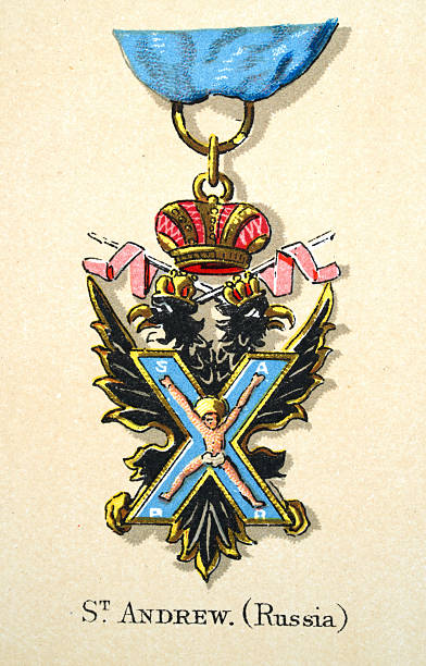 History medals and awards, Order of St Andrew, Russian, Vintage illustration, 19th Century, Victorian