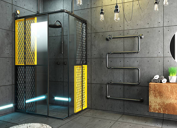 istock Brutal Loft Shower Cabin with Yellow Accent 2245512222