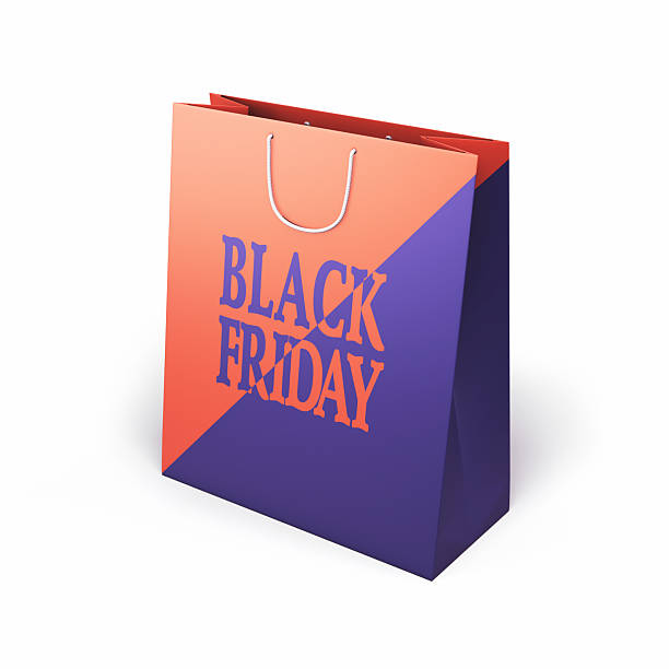 3d Render Shopping bag with Black Friday text isolated on a white background. Perfect for advertising seasonal sales, retail promotions, and holiday shopping campaigns. Object + Shadow Clipping Path