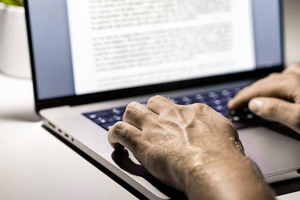 istock Writing blog content. Writer and computer. Typing article with laptop. Letter, book, text, report or journal. Essay, document or news by journalist man. Editor or author. 2245514884