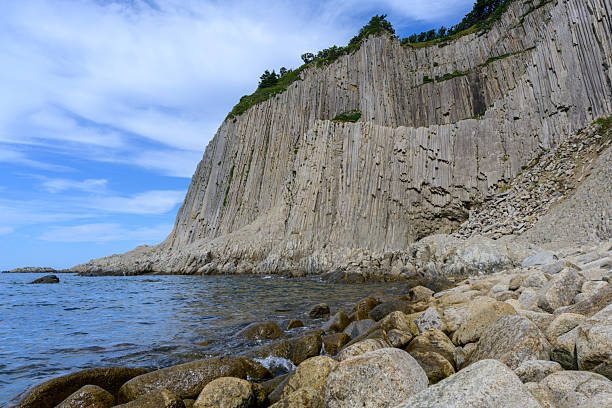 istock Cliffs tower over calm waters in a serene Russian seaside view 2245514912