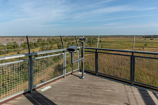 The Perras Tower in the Plaisance National Park, SEPAQ, Outaouais, Quebec, Canada.  Built in the shape of a bird’s nest, this tower pays tribute to the wonderful diversity of winged fauna that lives and reproduces in the park and the Perras Marsh. It offers amazing views of the marsh.