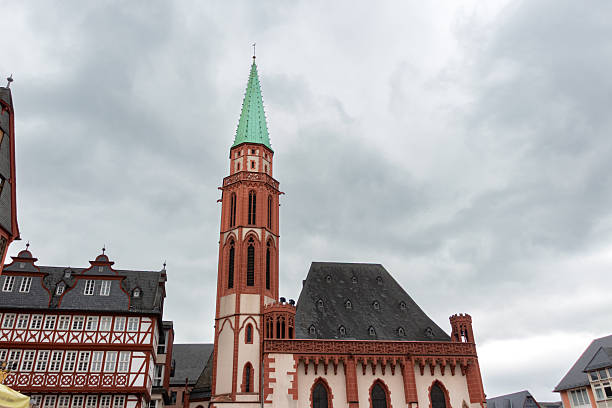 Frankfurt, Germany- April 18, 2025: Old St. Nicholas Church (Alte Nikolaikirche), a medieval Lutheran church located in historic old town (Altstadt) near Römer city hall