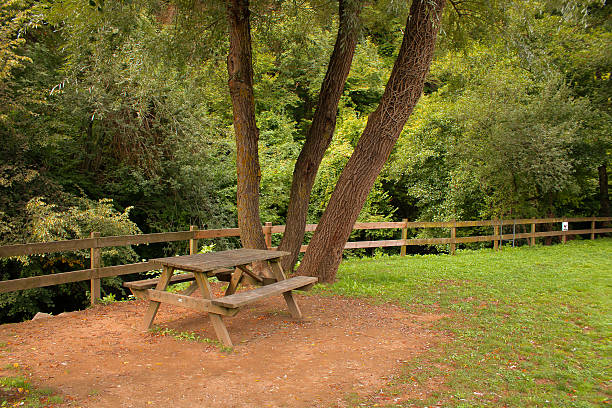 Next to a lush forest is this small picnic area in Rupit, Osona region, Catalonia