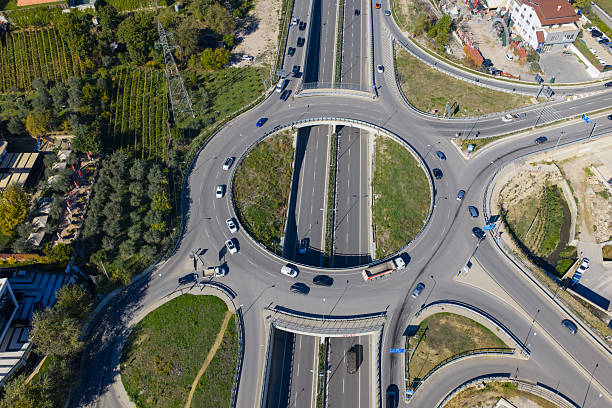 istock Top-down aerial image of Tirana’s eastern highway roundabout 2245538286
