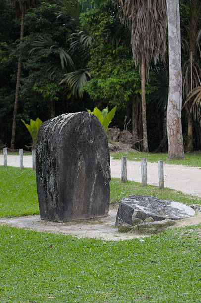 istock Mayan stela facing grand pyramid in Tikal ruins 2245543028