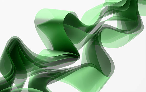 istock Abstract 3D Flowing Glass Ribbons in Green Gradient with Translucent Waves on White Background 2245543130