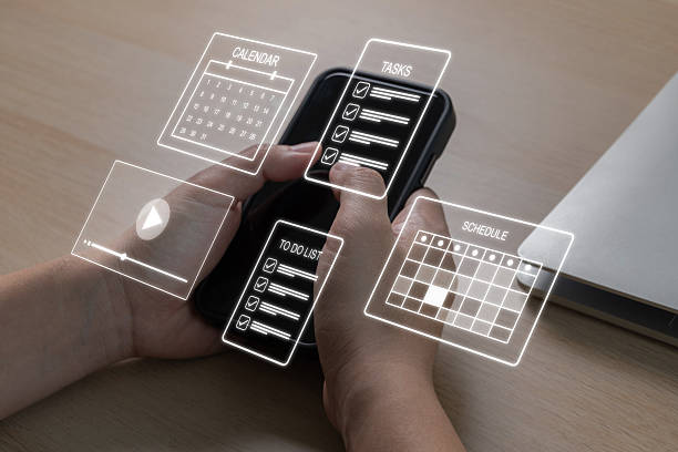 Digital Marketing. business people working on mobile smartphone, organize schedules, document management system, artificial intelligence, business finance optimization technology concept