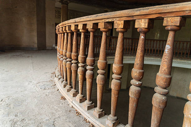Beautiful wooden staircase in the historic gothic house in Sopot