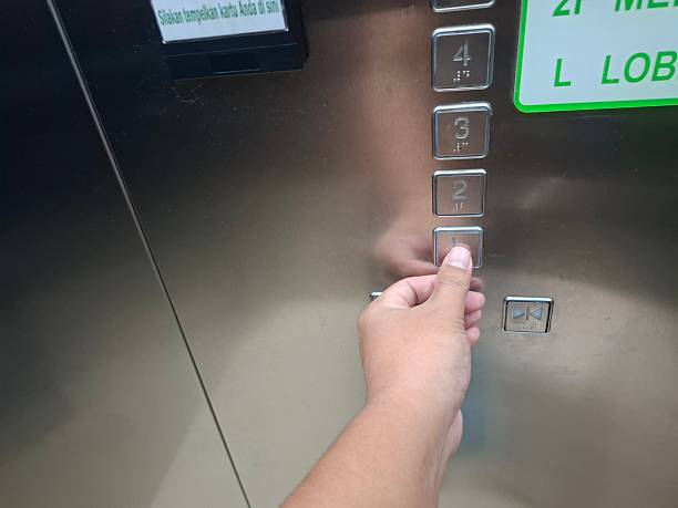 istock A person's hand pressing a floor button on a stainless steel elevator panel, highlighting the modern control interface and braille markings. 2245551386