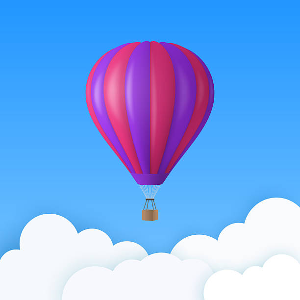 istock Vector Travel Banner with 3d Realistic Purple and PInk Hot Air Balloon Icon on a Blue Sky Background. Design Template, Summer Vacation, Travelling, Tourism and Journey Concept 2245569779