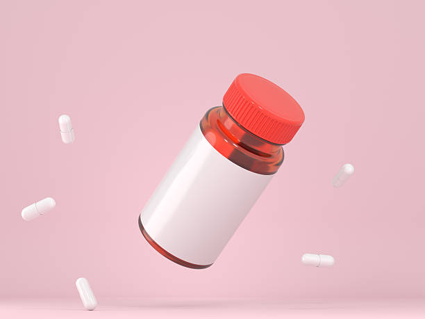 Supplement Vitamin pill black bottle with capsules 3D render
