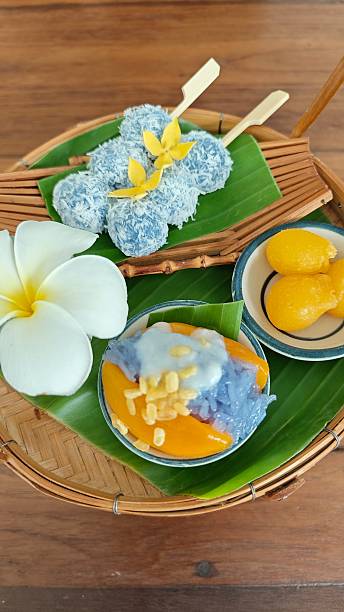istock Thai Coconut Ball, Mango sticky rice and Gold egg yolks drops. 2245589613