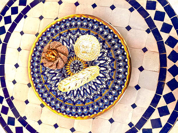 istock Moroccan Cookies on Traditional Blue Ceramic Plate, Top View 2245597356