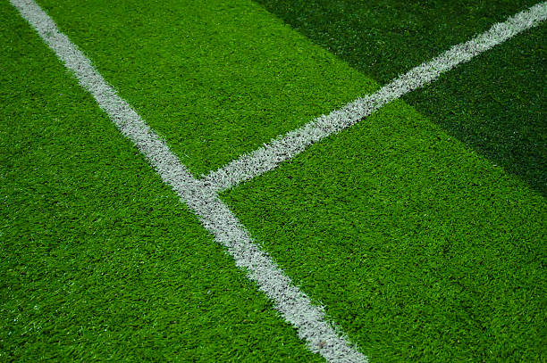Artificial turf sports field showing white lines