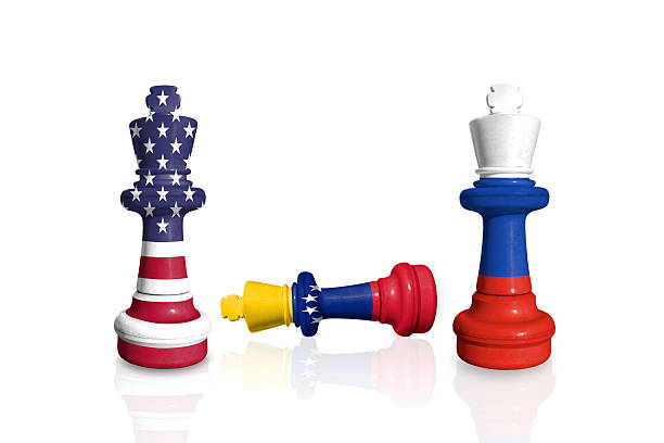 istock Chess made from flags of USA and Venezuela and Russia 2245607289